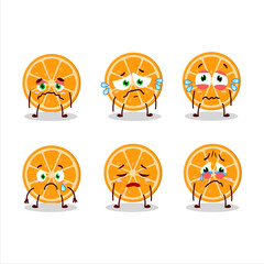 Slice of orange cartoon character with sad expression