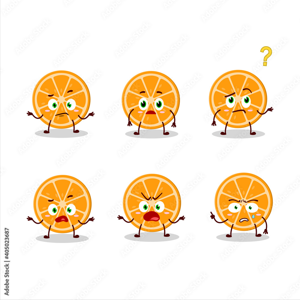 Poster cartoon character of slice of orange with what expression