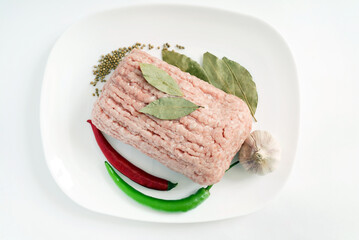 chicken minced meat on the white background