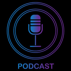 Flat microphone blue podcast. Vector illustration. Technology background. Digital Web design. Stock image. EPS 10.