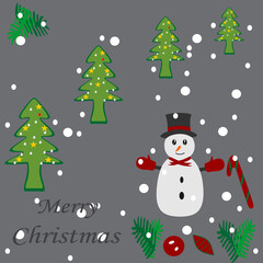 draw snowman with tree for Christmas Day