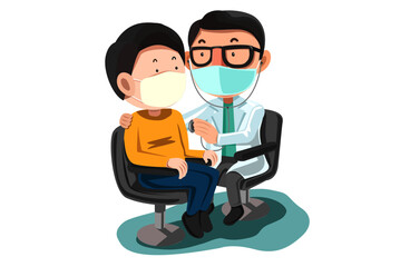 The doctor is conducting a health examination by wearing a surgical mask while examining the patient.