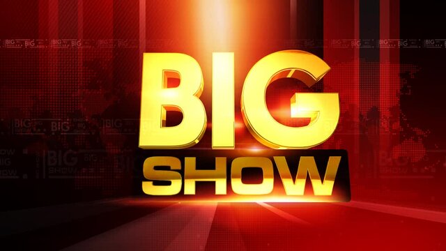 Big Show Background Red tech news background is a tech video, with Golden text says Big Show, Red world map, tech space background. Grid line squares, for news background, 