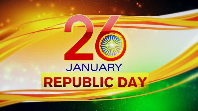 Republic Day of India Background, Tri color animated Background with Ashoka Chakra rotating showing 26january Republic Day of India