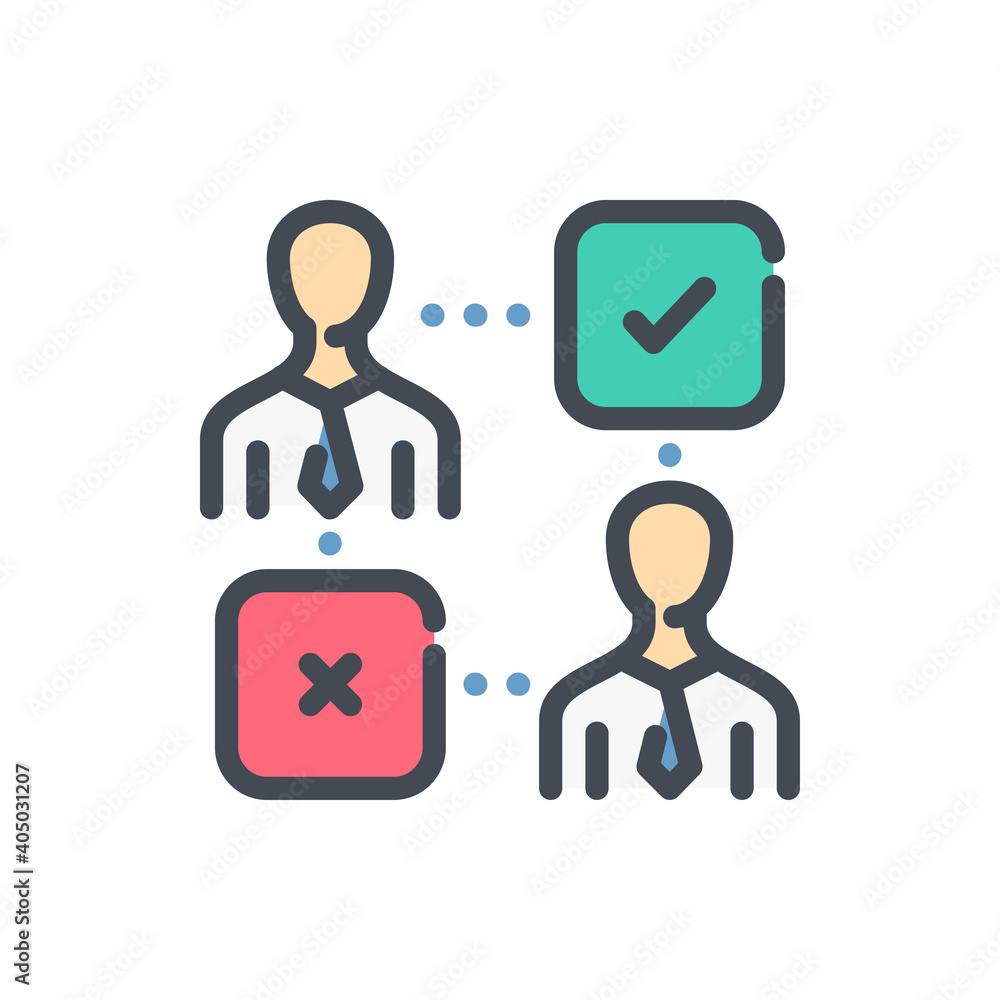 Poster customer feedback color line icon. business person with evaluation boxes vector outline colorful sig