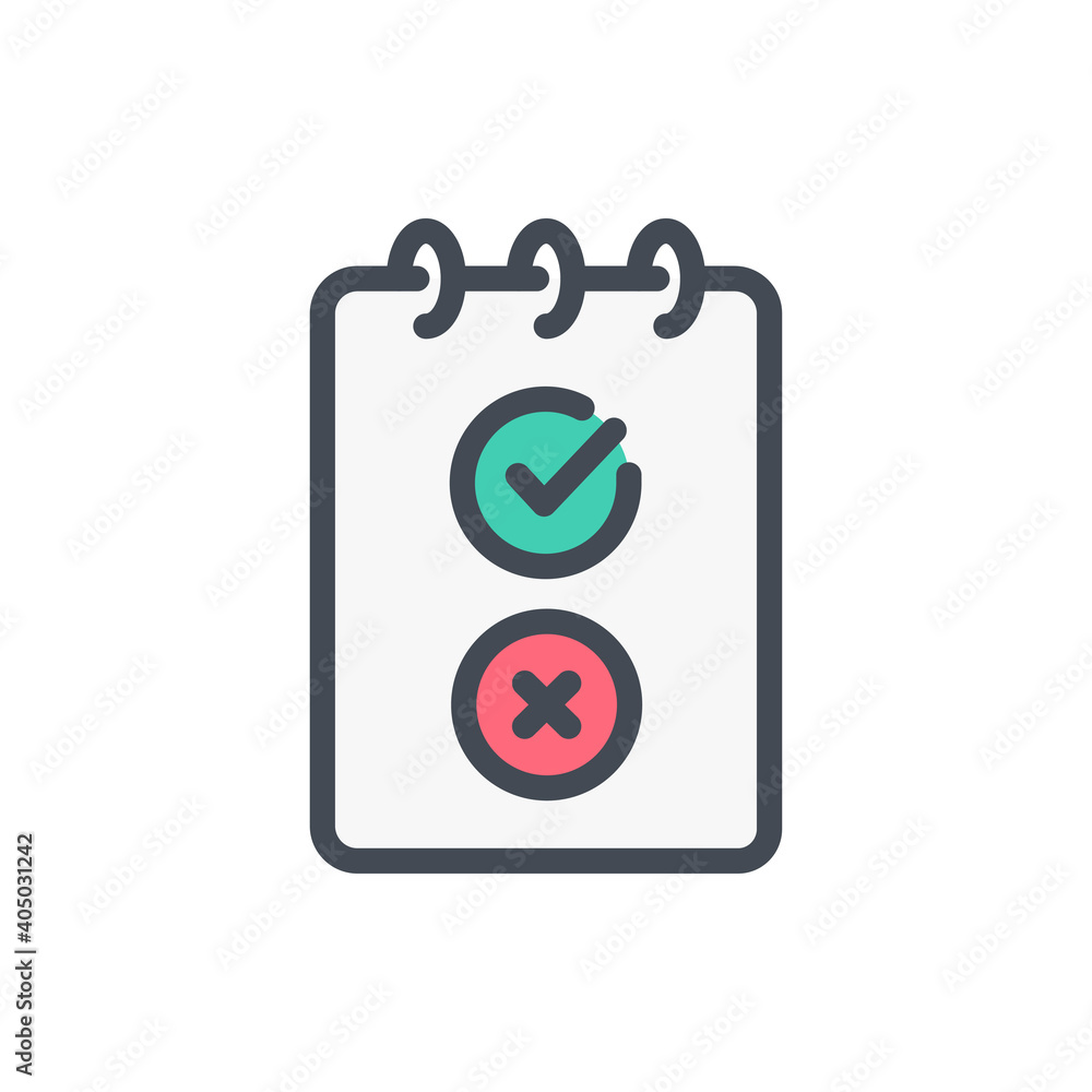 Poster survey color line icon. notepad with checklist vector outline colorful sign.