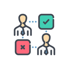 Customer feedback color line icon. Business person with evaluation boxes vector outline colorful sign.