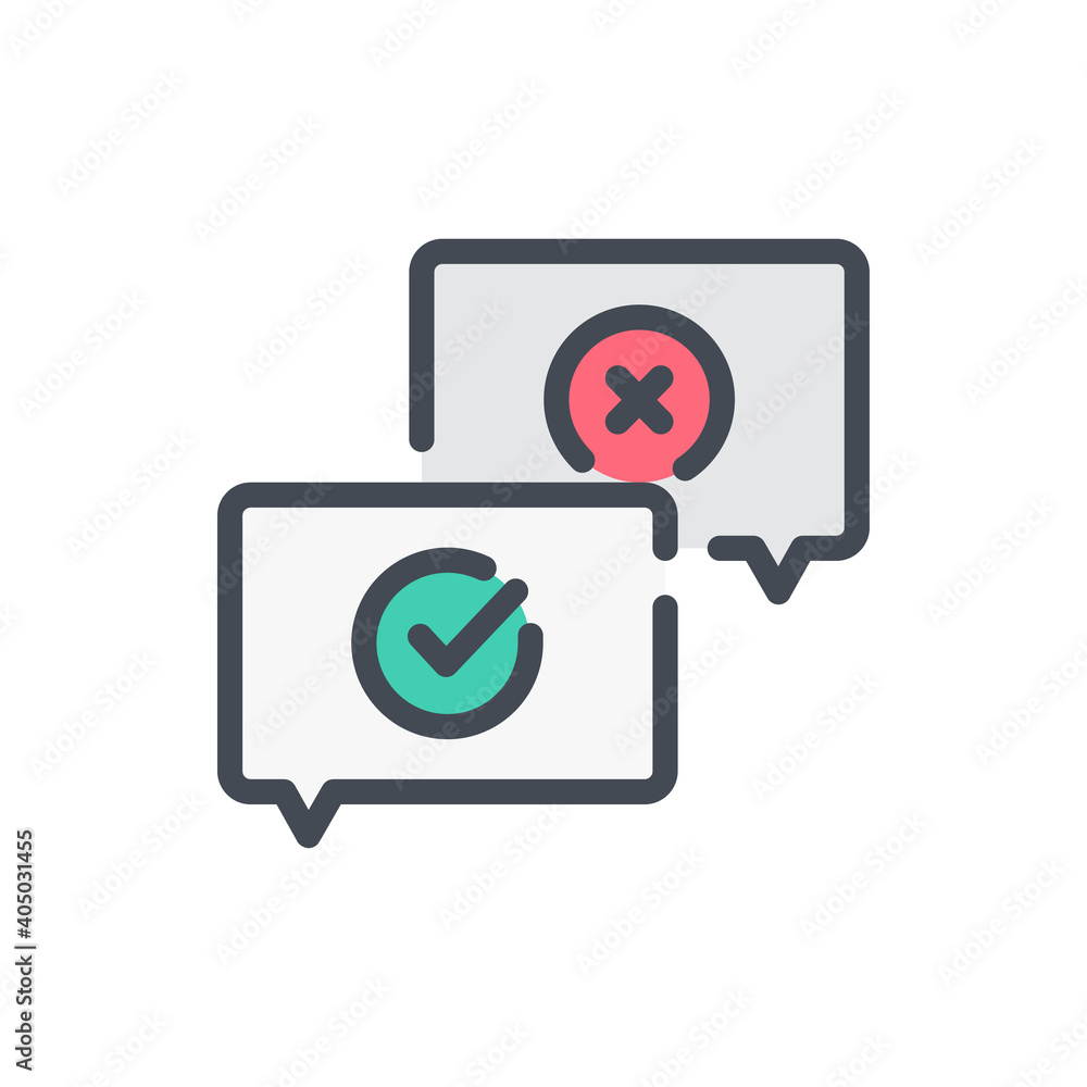 Poster chat feedback color line icon. message boxes with checkbox vector outline colorful sign.