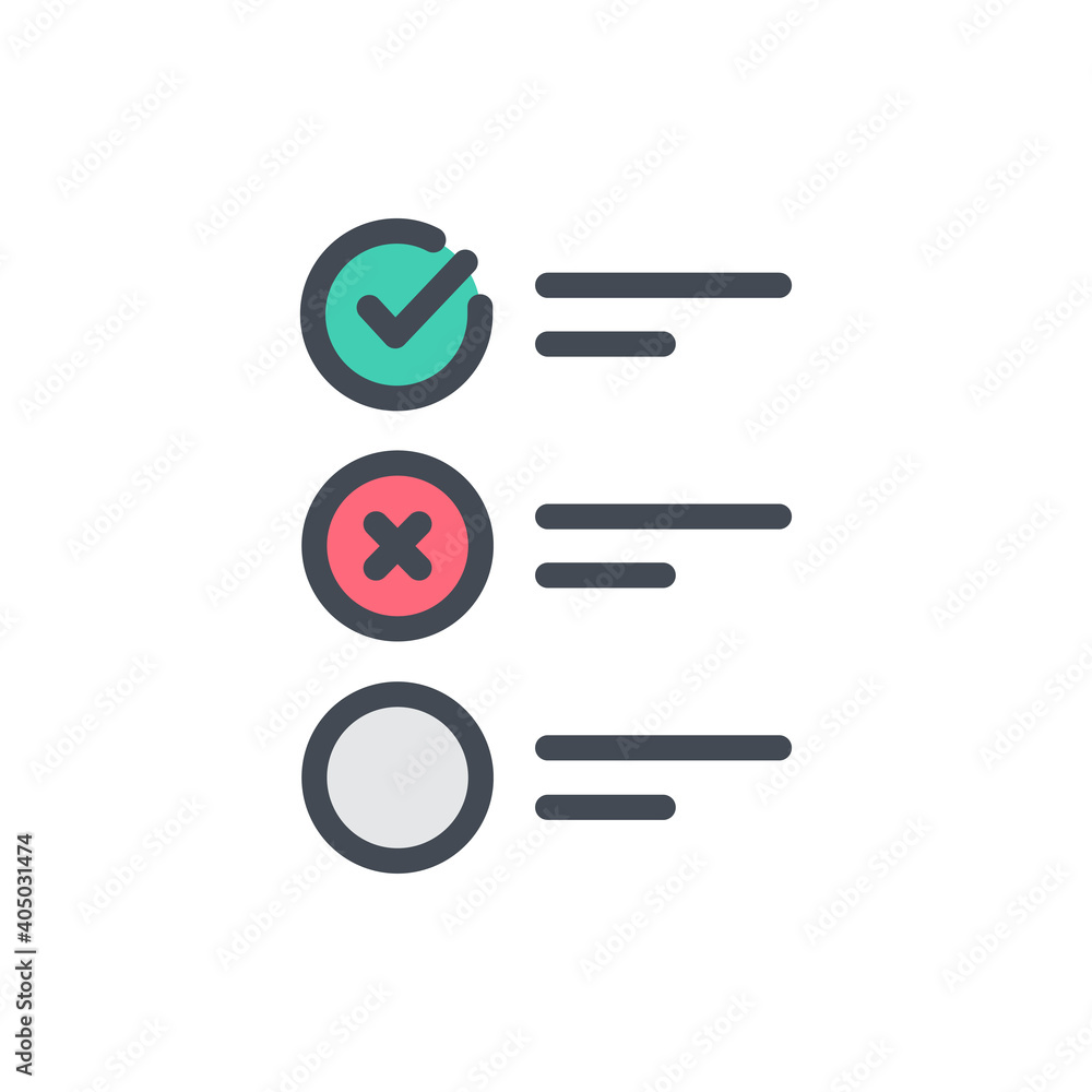 Poster survey and exam color line icon. checklist and questionaire vector outline colorful sign.
