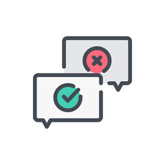 Chat feedback color line icon. Message boxes with checkbox vector outline colorful sign.