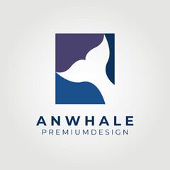 Blue whale tail , simple whale logo vector illustration design graphic