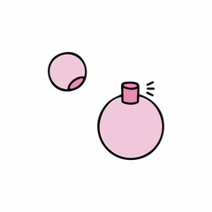 Fragrant perfume in a round bottle. Vector illustration in doodle style. Beauty and fashion.