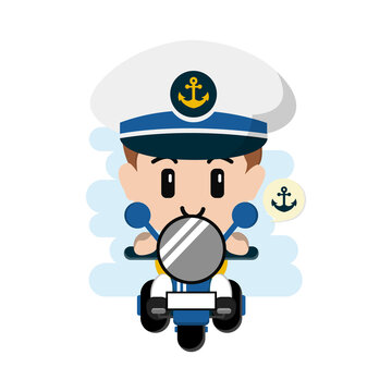 Cute sailor is riding a motorbike