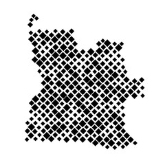 Angola map from pattern of black rhombuses of different sizes. Vector illustration.