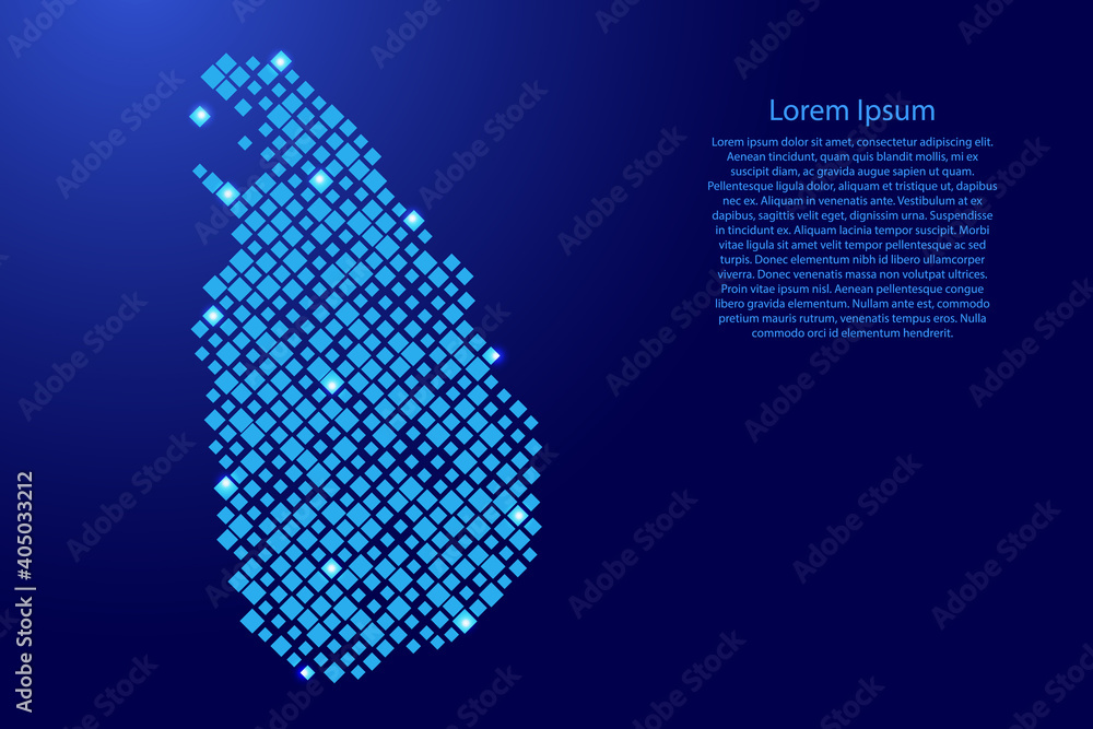 Poster sri lanka map from blue pattern rhombuses of different sizes and glowing space stars grid. vector il
