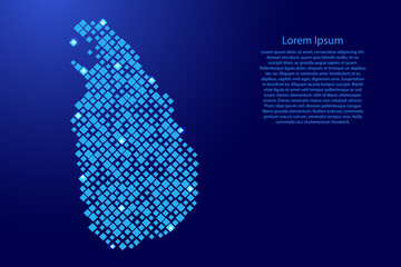 Sri Lanka map from blue pattern rhombuses of different sizes and glowing space stars grid. Vector illustration.