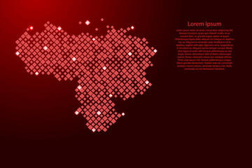 Fototapeta premium Venezuela map from red pattern rhombuses of different sizes and glowing space stars grid. Vector illustration.