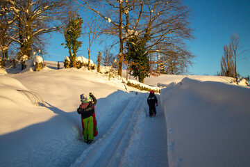 Fototapeta premium Great snowfall in Espinosa de los Monteros, north of Burgos, in Spain.