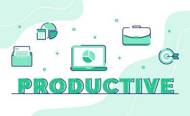 productive typography word art background of icon email letter calculator laptop chart suitcase target with outline style