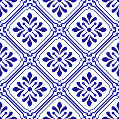 Papier Peint photo Lavable Portugal carreaux de céramique motif floral sans couture bleu et blanc