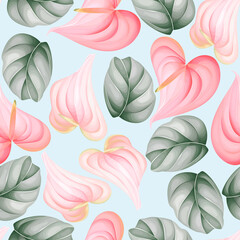 Seamless pattern beautiful flower and leaves design