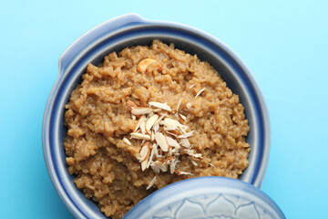 South Indian Sweet pongal made from rice, milk, jaggery and dry fruits.