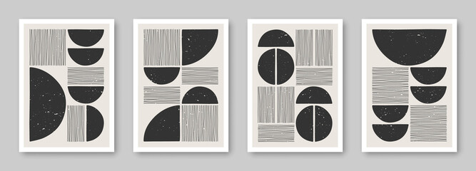 Set of trendy contemporary abstract creative minimalist hand painted compositions for wall decoration, postcard or brochure cover design in vintage style art.  
EPS10 vector.