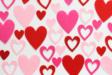 Valentines day hearts patterns on white background. Valentine's day and love romantic concept.