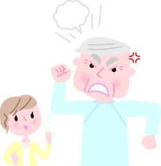 怒りだすシニア男性