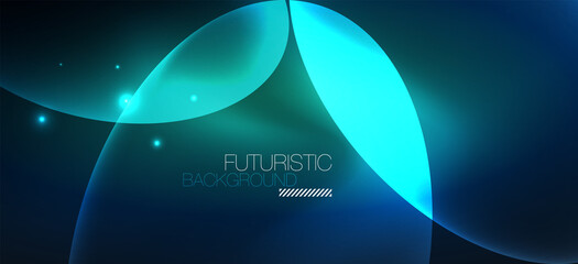 Neon ellipses abstract backgrounds. Shiny bright round shapes glowing in the dark. Vector futuristic illustrations for covers, banners, flyers and posters and other