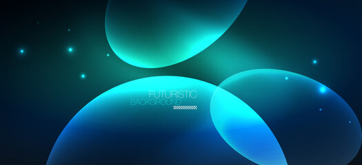 Neon ellipses abstract backgrounds. Shiny bright round shapes glowing in the dark. Vector futuristic illustrations for covers, banners, flyers and posters and other