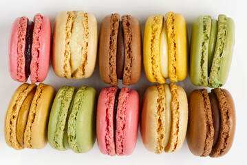 Macaron. Traditional french colorful macarons close up asbackground, macro