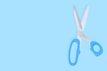 Scissors seamless pattern. Barber scissors against blue background backdrop.