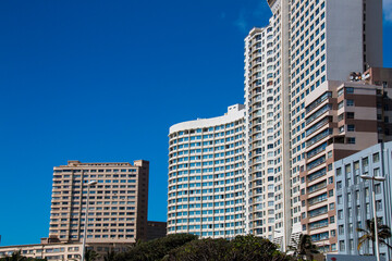 Obraz premium Upward View of Hotels along Durban's Golden Mile