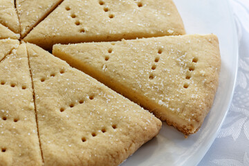 Traditional Scottish Shortbread, cut into wedges.