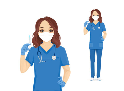 Cartoon Female Nurse Wearing Protective Mask Stock Vector (Royalty Free)  1646841766