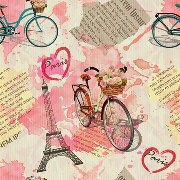 Seamless Paris vintage newspaper background.	