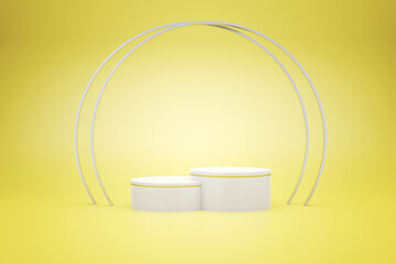 3d rendering of white podium with yellow background for product advertising, Minimal style
