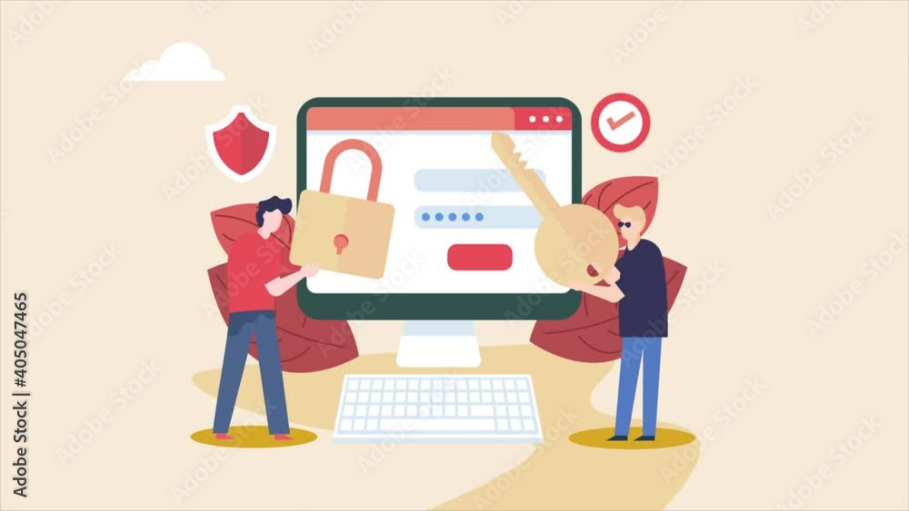 Poster internet security, data protection, secure website login, password access concept. business people w