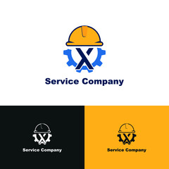 Fototapeta premium construction and engineering logo concept with initial letter X, gear and helmet