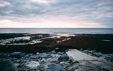 Golden hour at a rocky British coast 