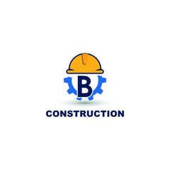Fototapeta premium construction and engineering logo concept with initial letter B, gear and helmet