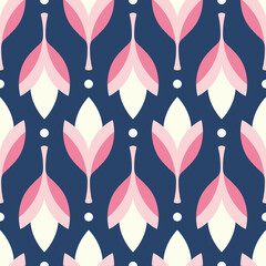Floral pattern design. Pretty vector seamless repeat of fuchsia flowers.