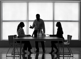 Silhouettes of business people in office