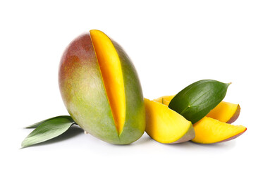 Sweet ripe mango on white background