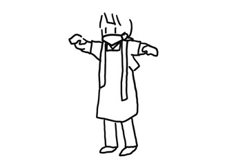 奄美大島紬の体験イラスト　着付けする女性