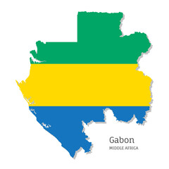 Map of Gabon with national flag. Highly detailed map of Middle Africa country with territory borders. Political or geographical design vector illustration on white background