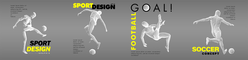 A set of fotball, soccer players drawing by lines with text