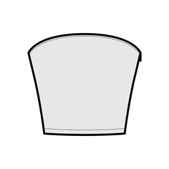 Top crop strapless tube neckline technical fashion illustration with slim fit, waist length. Flat apparel shirt outwear template front, grey color. Women men unisex CAD mockup