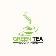 Tea cup logo vector design.Green tea vector logo template.